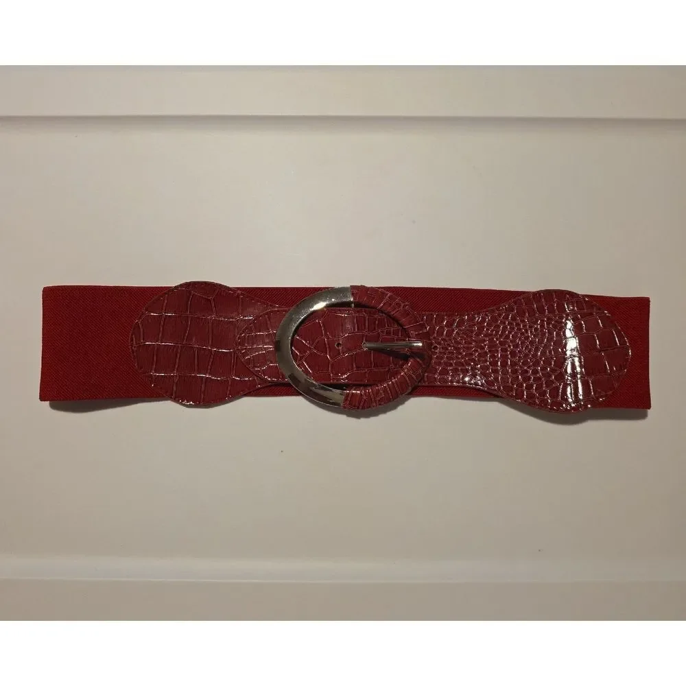 Red Crocodile Pattern Front Buckle Belt Elastic Strecht Belt 34